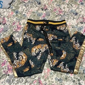 Tiger Print Joggers with Gold Accents